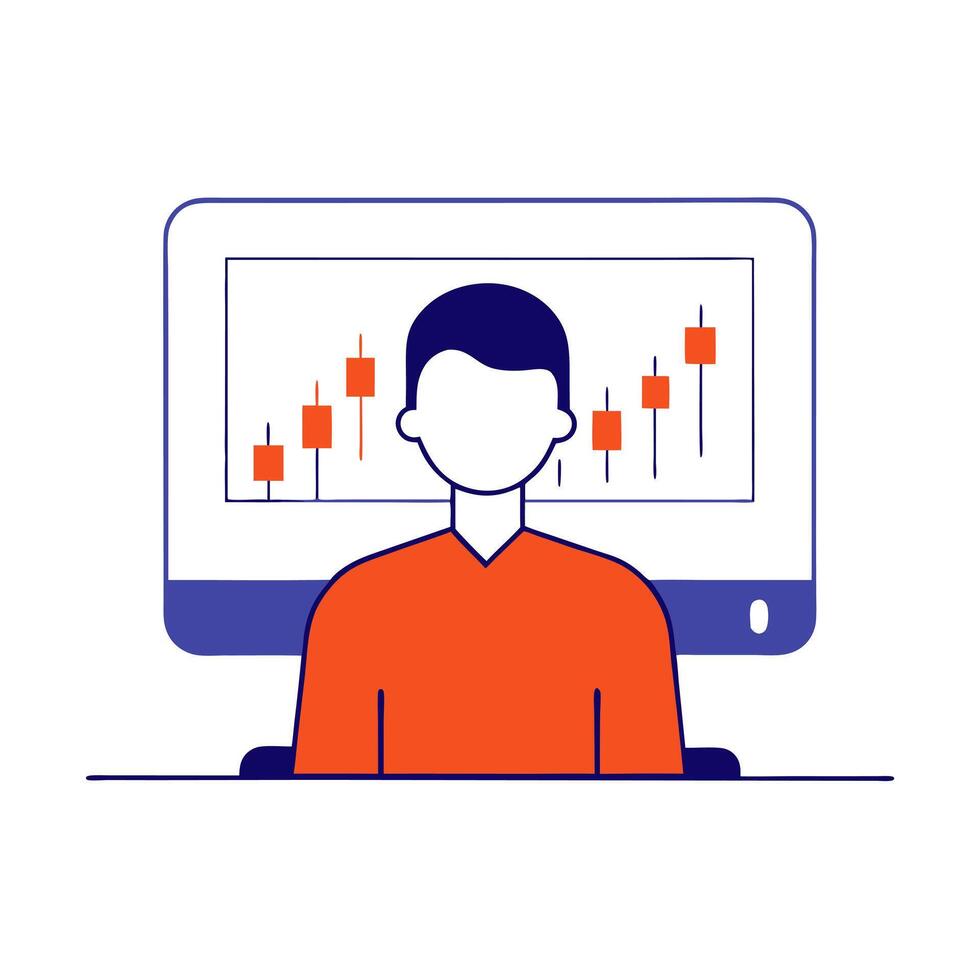 Financial officer analyzing stock market trends on a computer screen vector