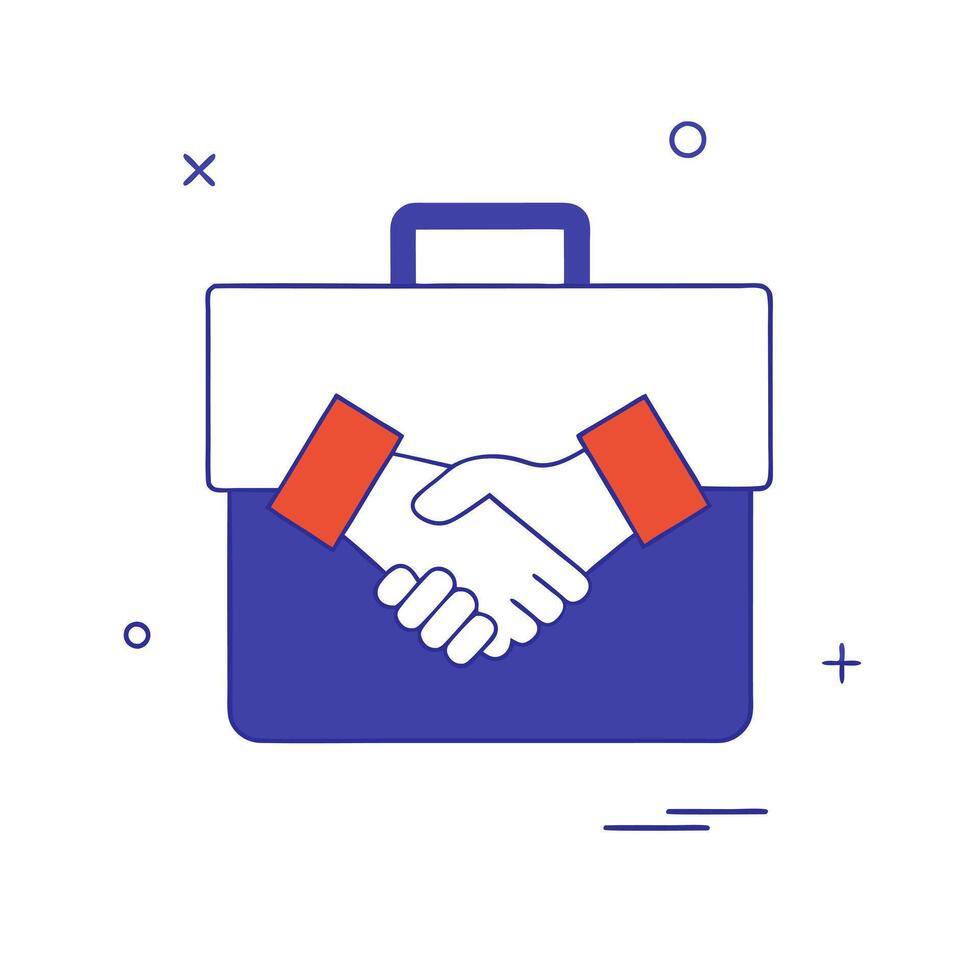 Floating briefcase and handshake with Business Partnership text vector