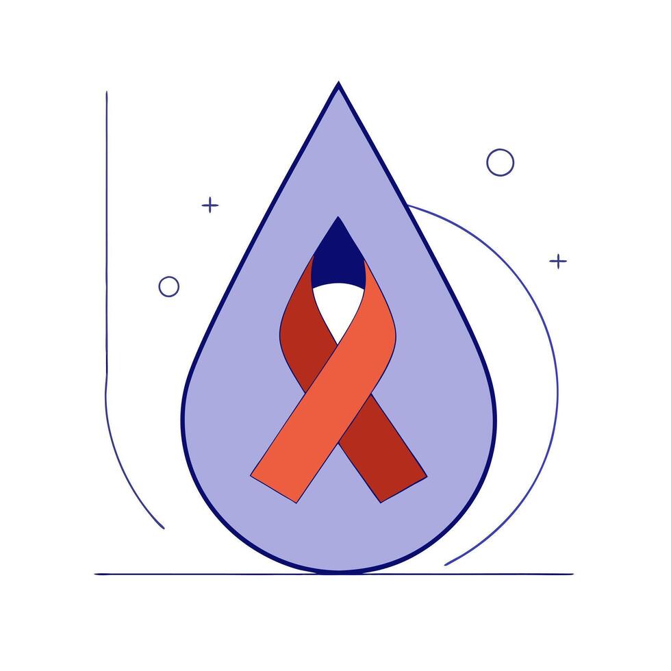 Floating blood drop icon and awareness ribbon vector