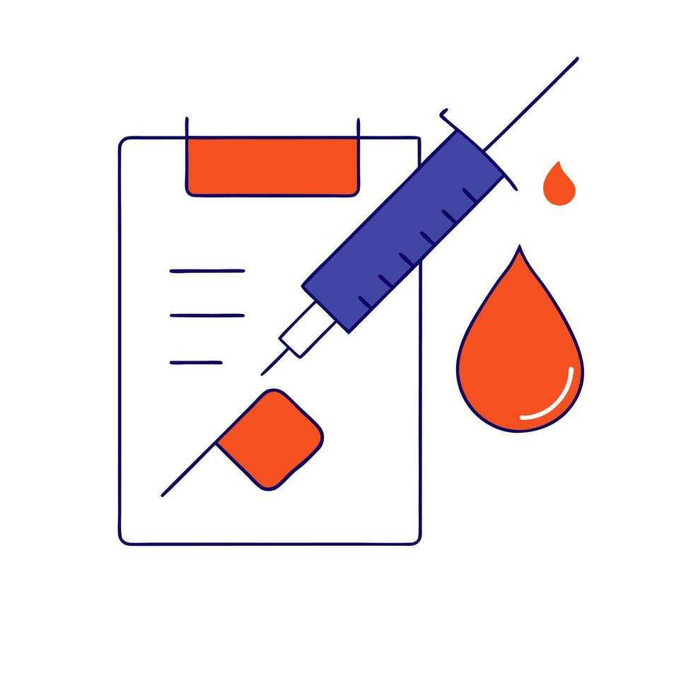 Floating blood sugar logbook and insulin syringe vector