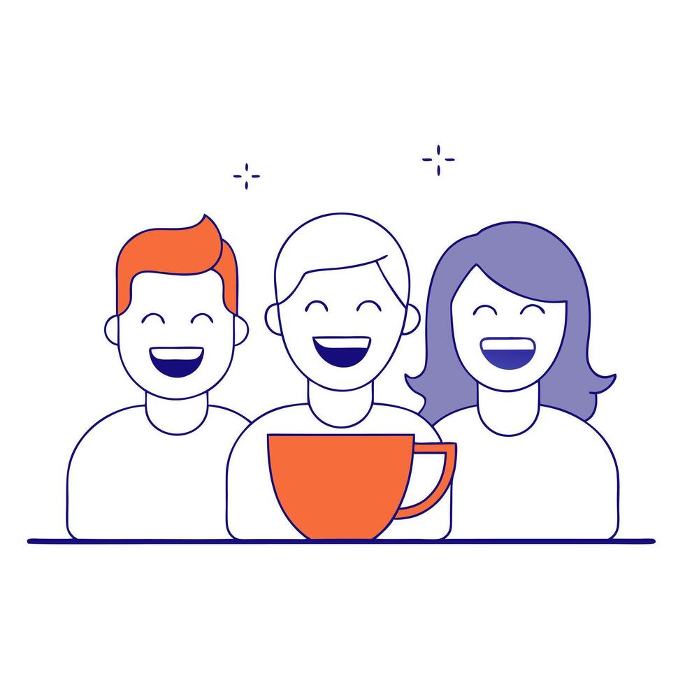Colleagues laughing over a cup of coffee during a team meeting vector