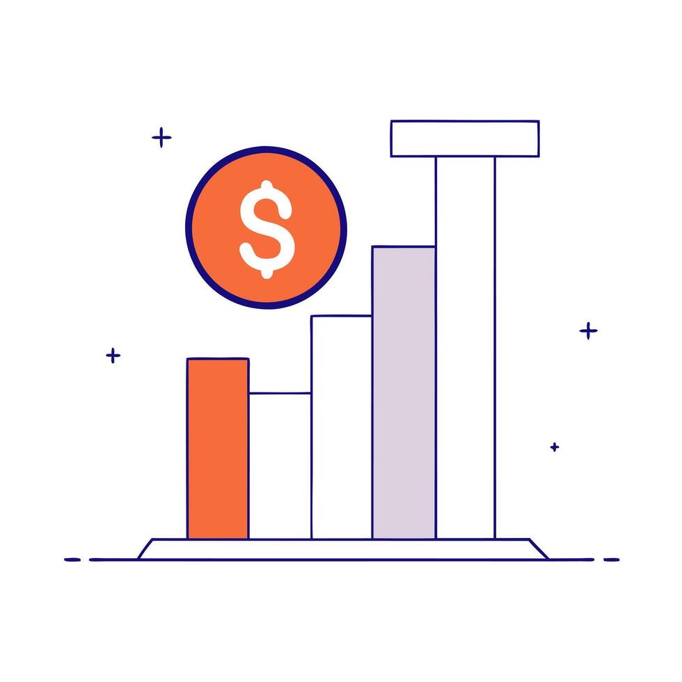 Column chart with a dollar sign vector