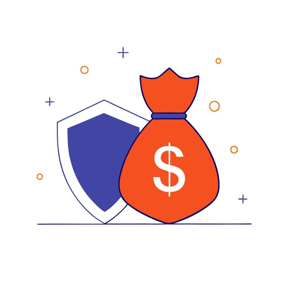 Floating money bag and shield with Asset Protection text vector