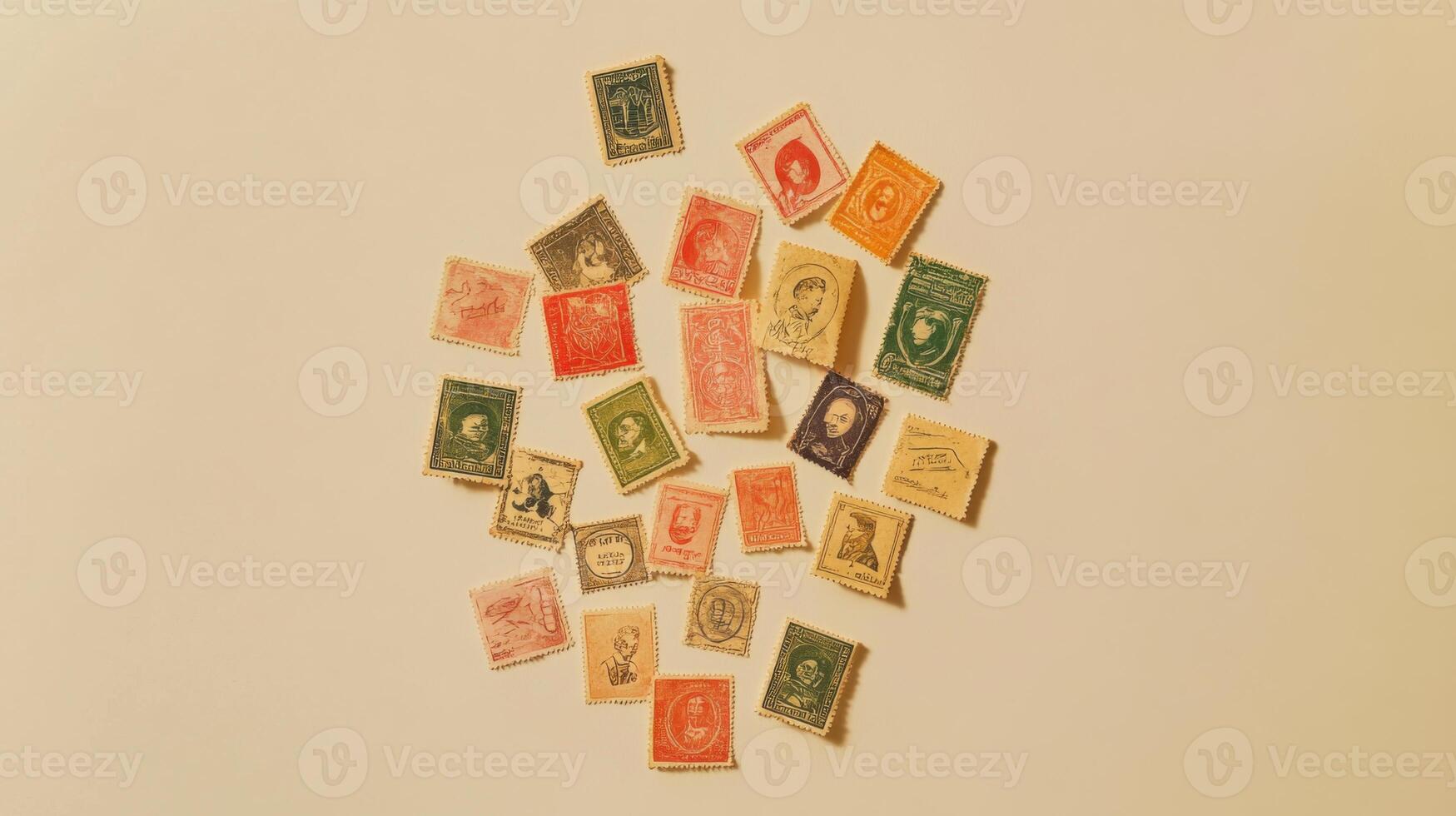 A Stunning Collection of Vintage Stamps Displayed on a Solid Light Background for Philately Enthusiasts and Collectors photo