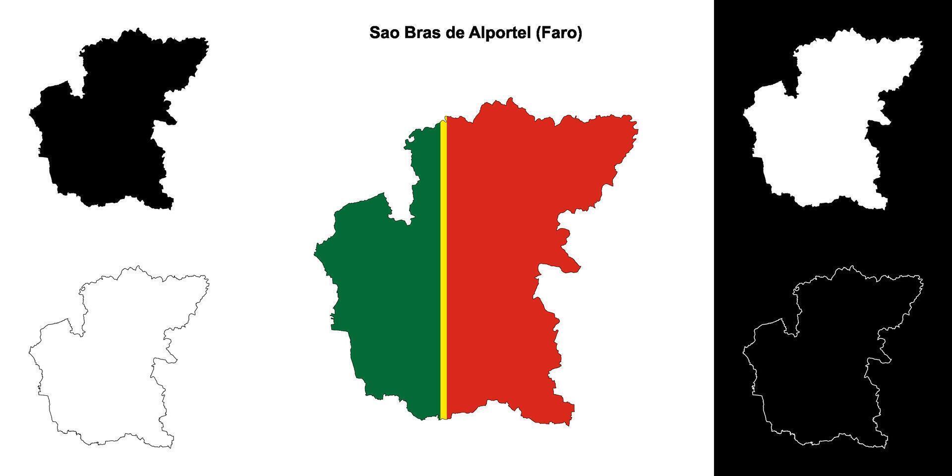 Sao Bras de Alportel municipality outline map set vector