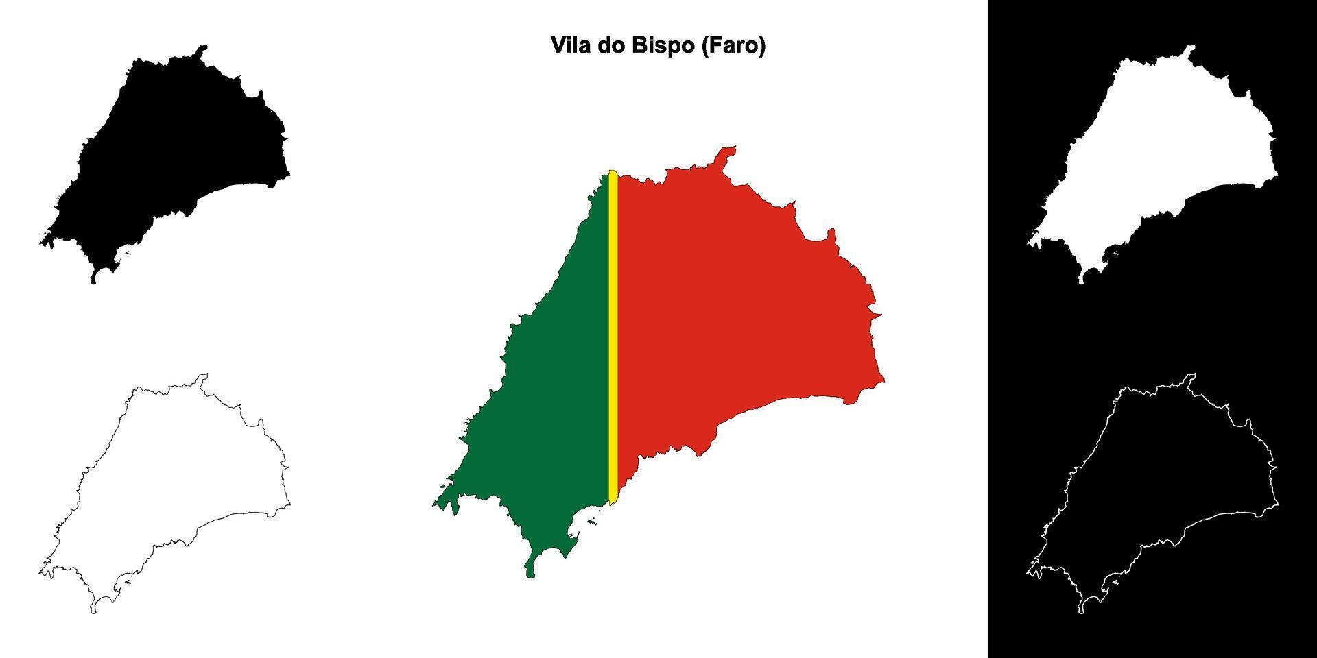 Vila do Bispo municipality outline map set vector