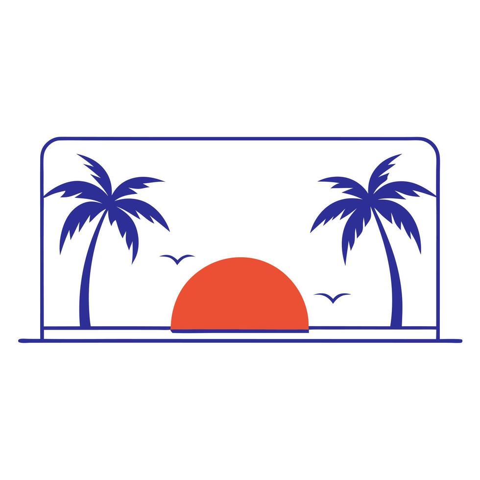 Beach Sunset and Palms Border Frame with Copy Space vector
