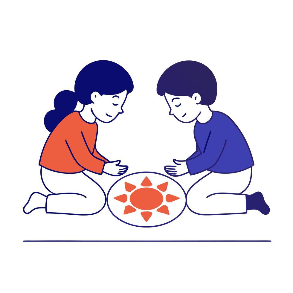 Candid shot of children creating Labh Pancham rangoli vector