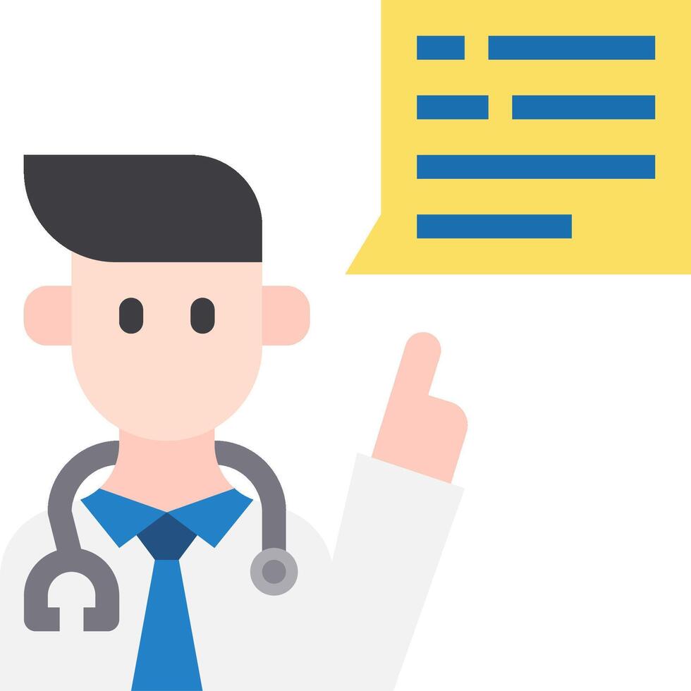 A doctor pointing to a speech bubble with a question mark vector