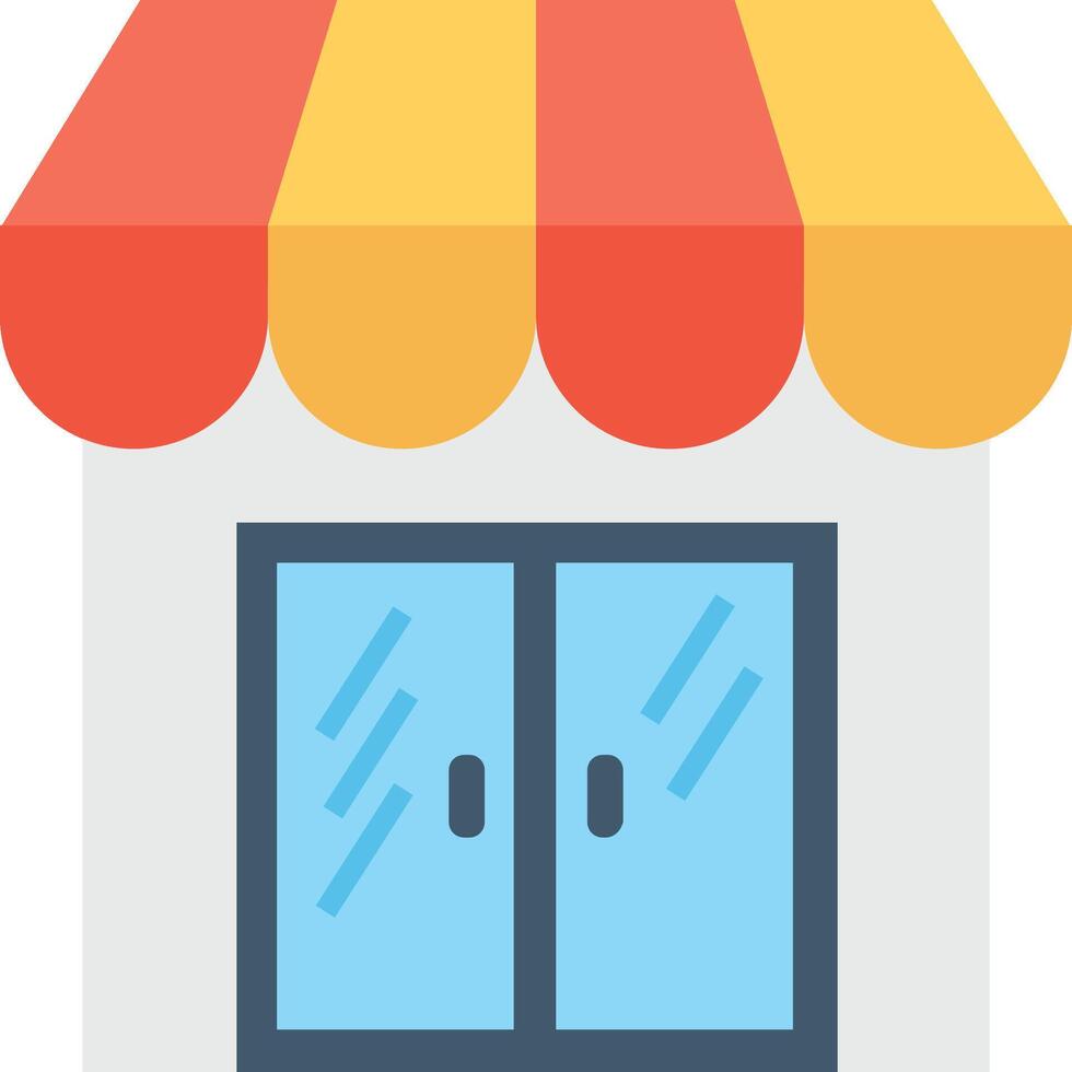 A small shop with a yellow and orange awning vector