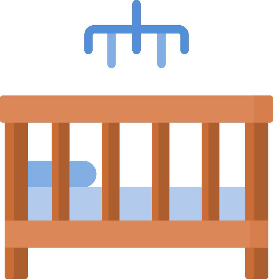 A baby crib with a blue blanket and a blue umbrella vector