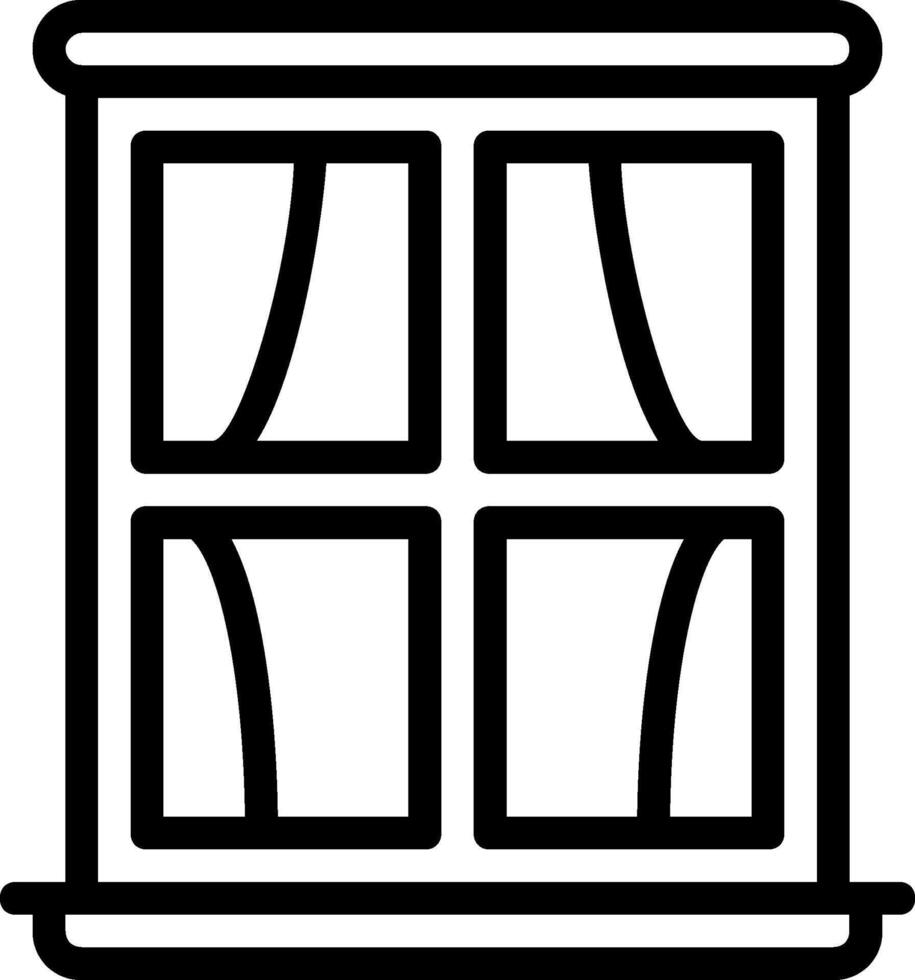 A black and white window with curtains vector