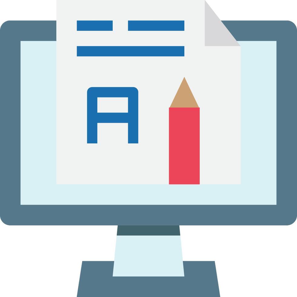 A pencil and paper icon on a computer monitor vector