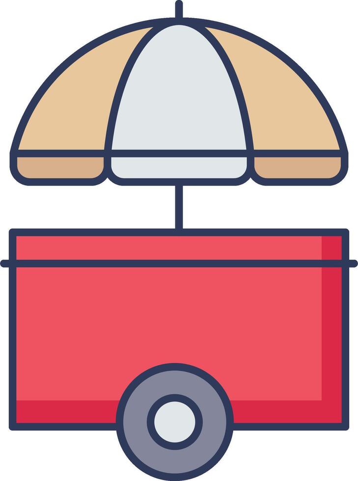 A red food cart with an umbrella on top vector