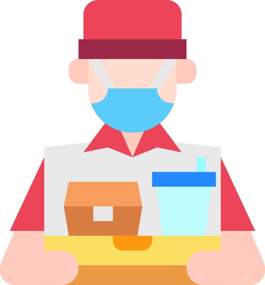 A man wearing a mask and holding a box with food vector