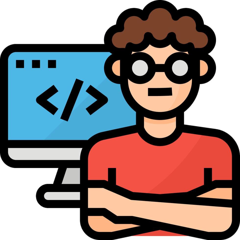 A man with glasses and a computer screen in front of him vector