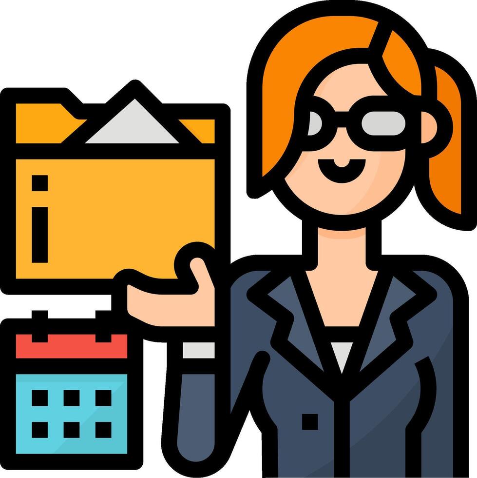 Businesswoman holding folder and calendar vector