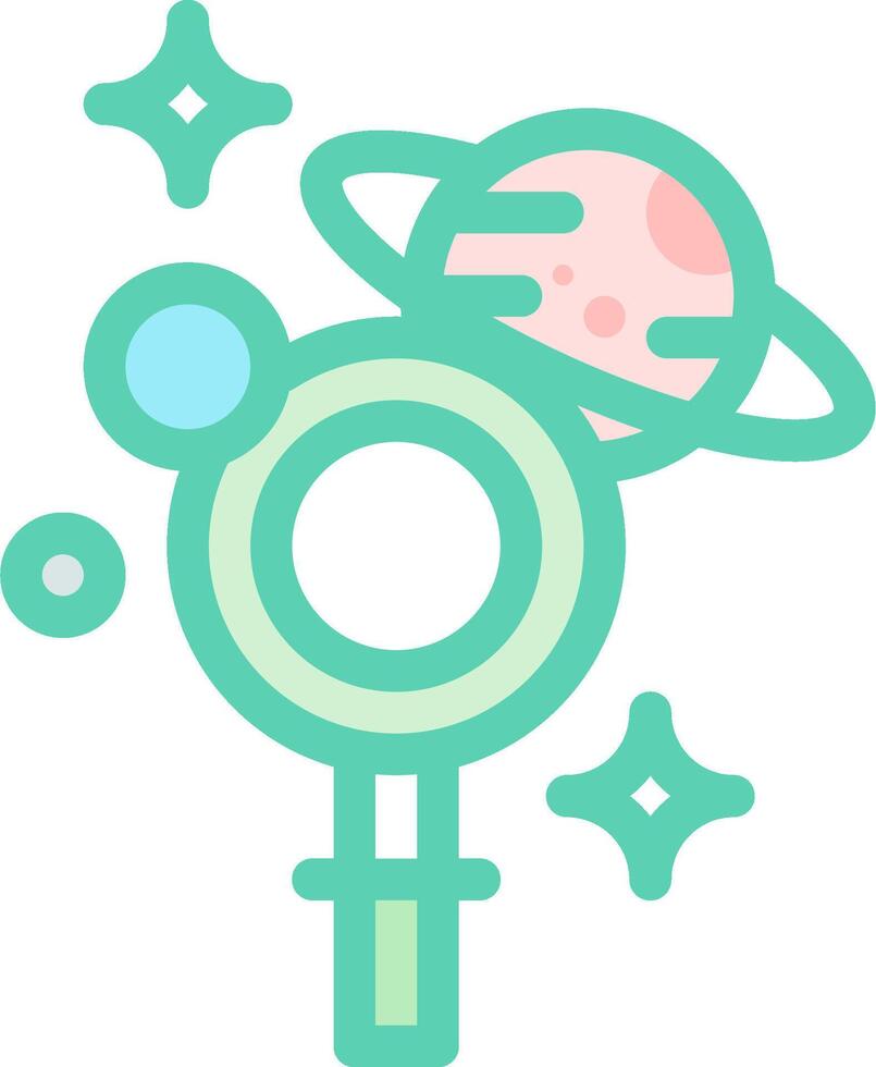 A magnifying glass with a planet and stars vector