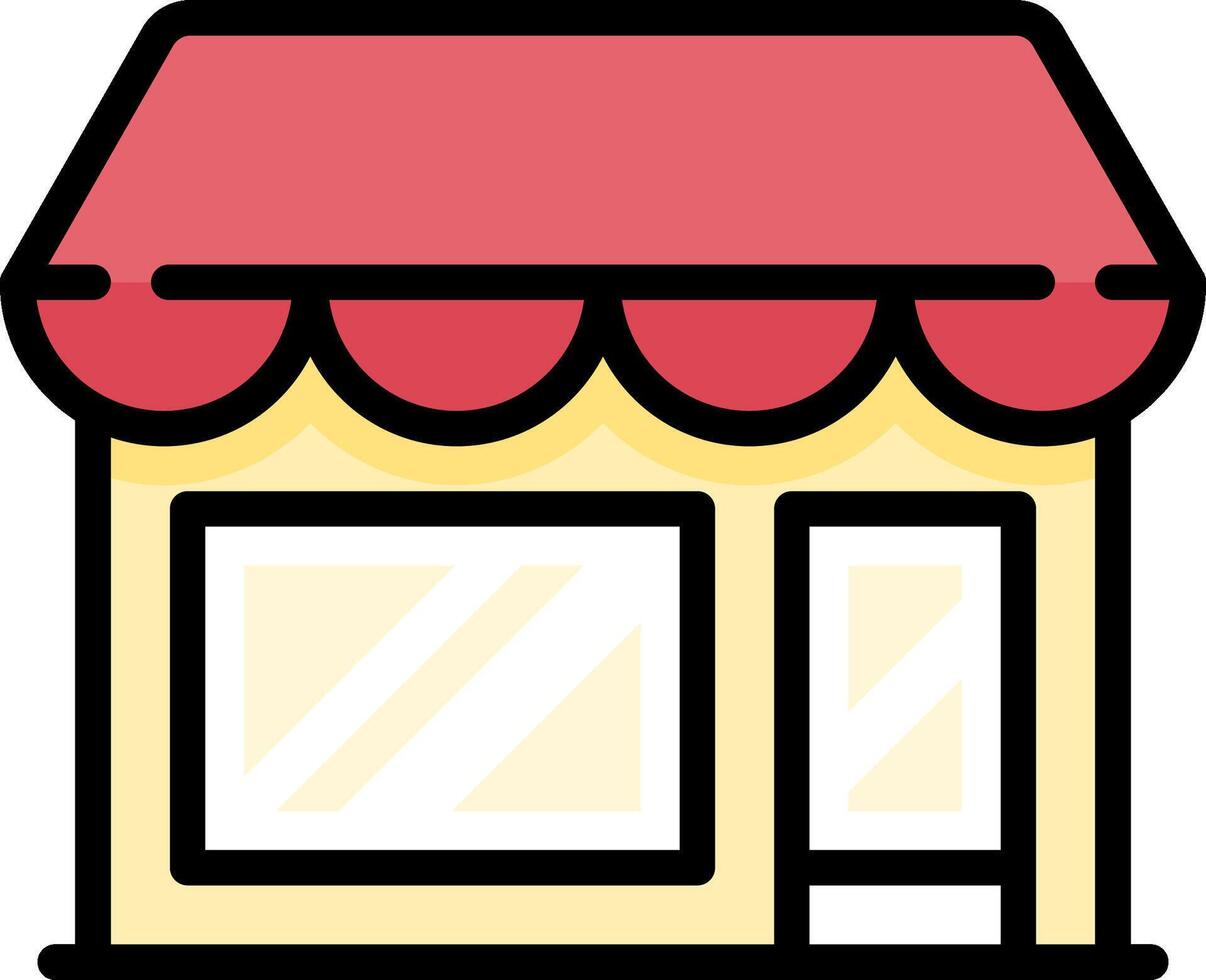 A small shop with a red awning vector