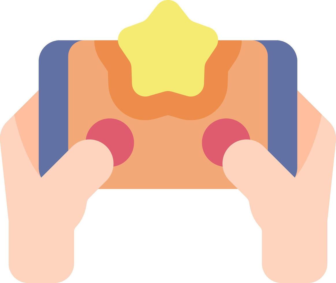 A hand holding a game controller with a star on it vector