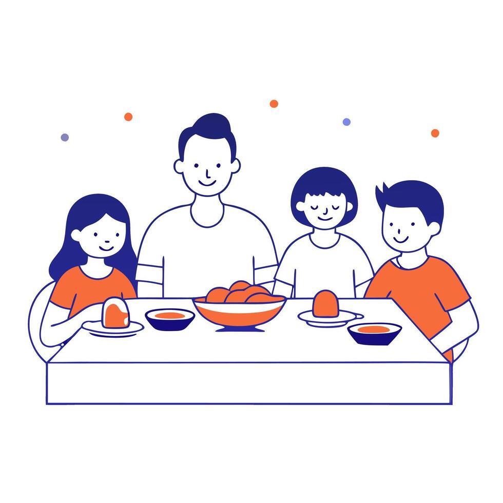 Candid shot of a family enjoying a meal during Labh Pancham vector