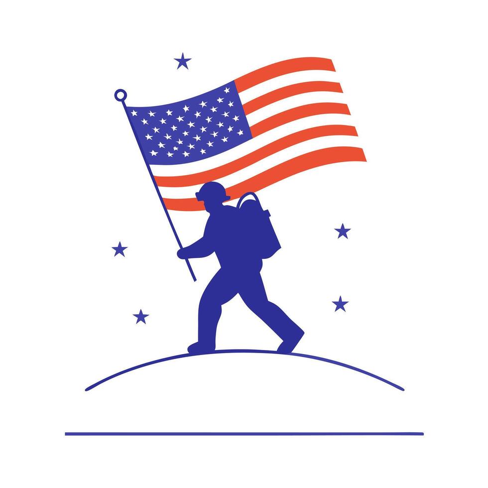 Soldier silhouette and flag suspended mid air vector