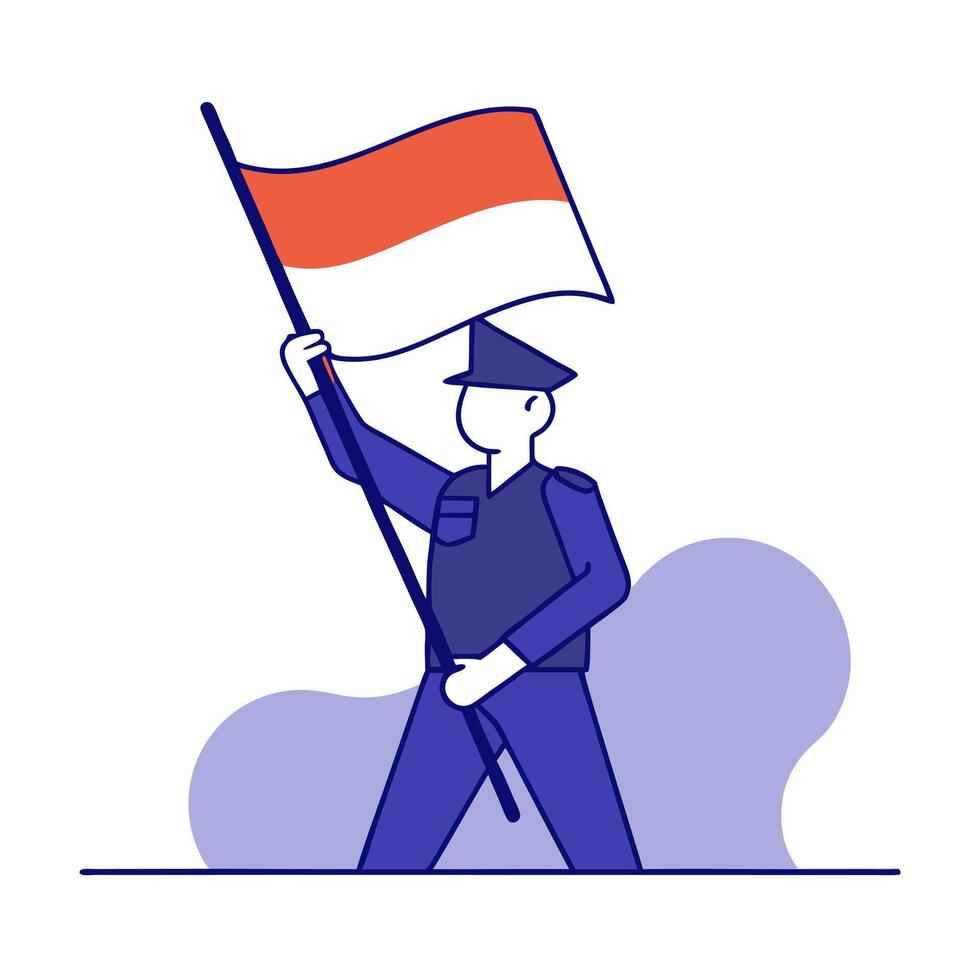 Soldier holding a flag during a march vector