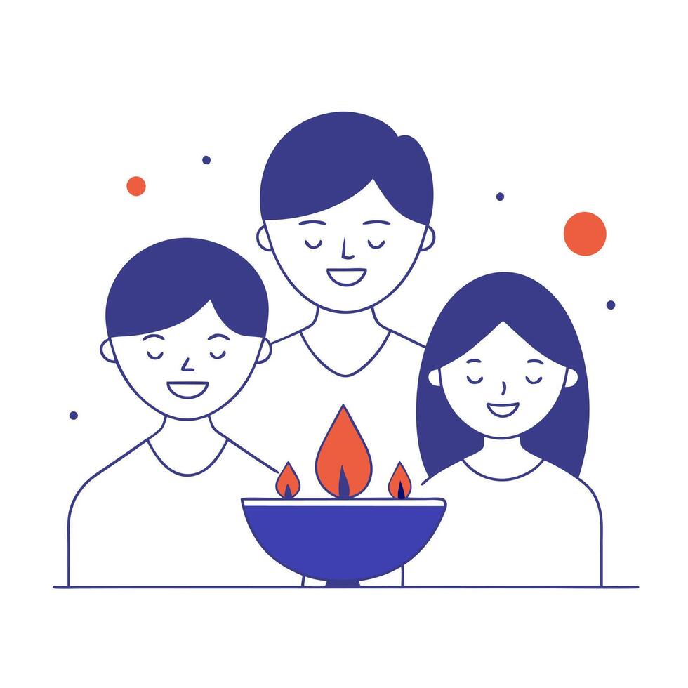 Candid shot of a family creating a glowing Diwali decoration together with a focus on their happy faces and the festive scene vector