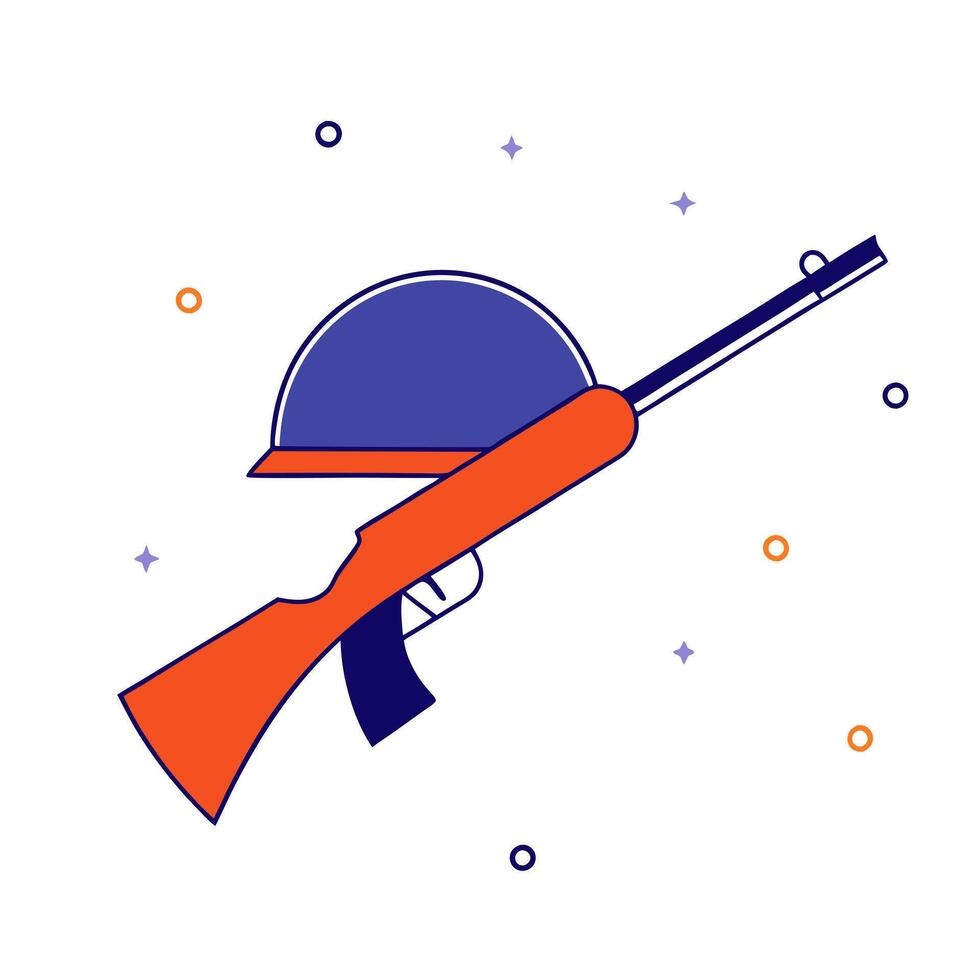 Rifle and helmet gently drifting through space vector