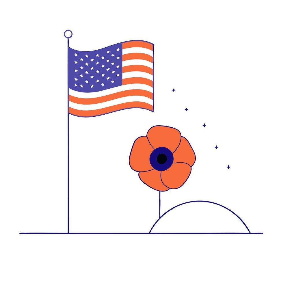 Poppy and folded flag hovering above ground vector