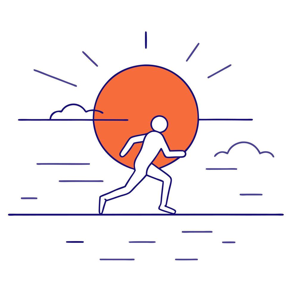 Runner on a Glossy Beach at Sunset vector