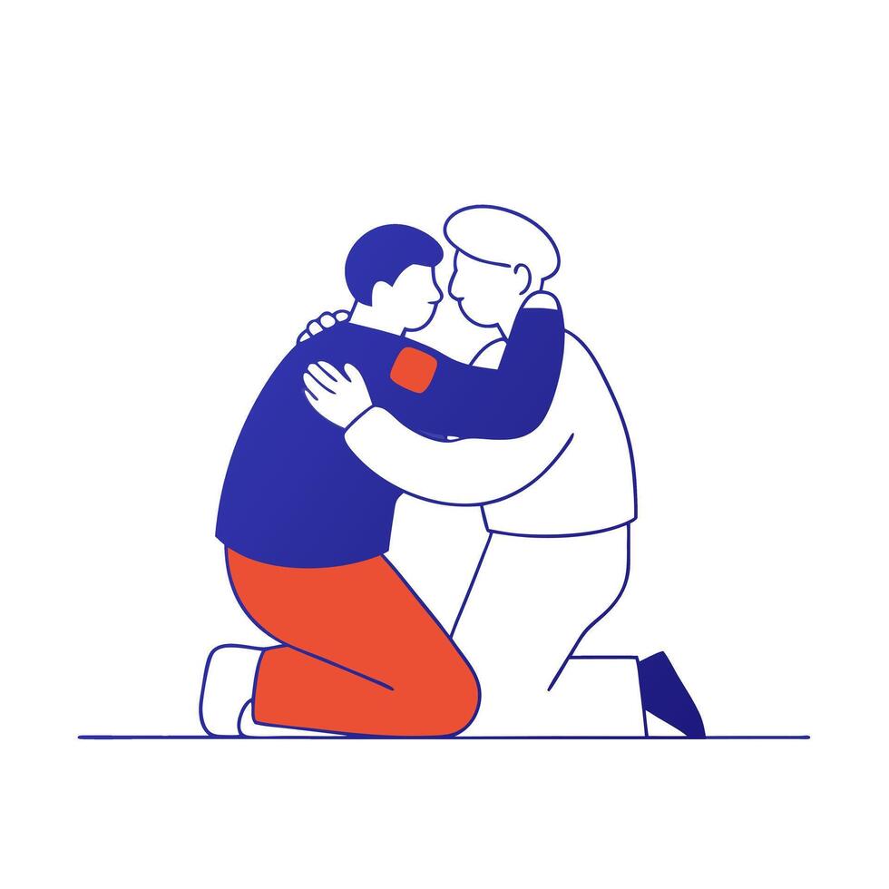 Soldier comforting a fellow soldier after a mission vector