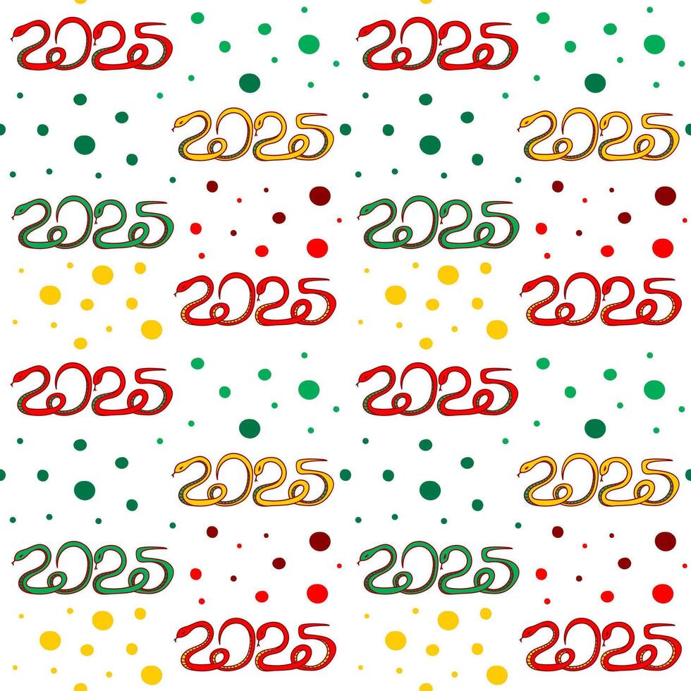 2025 Year of the Snake, Seamless Pattern, Chinese New Year Celebration paper. Lunar New Year zodiac symbol, endless ornament. Isolated on a white background. Texture, background, print, papers, cards vector