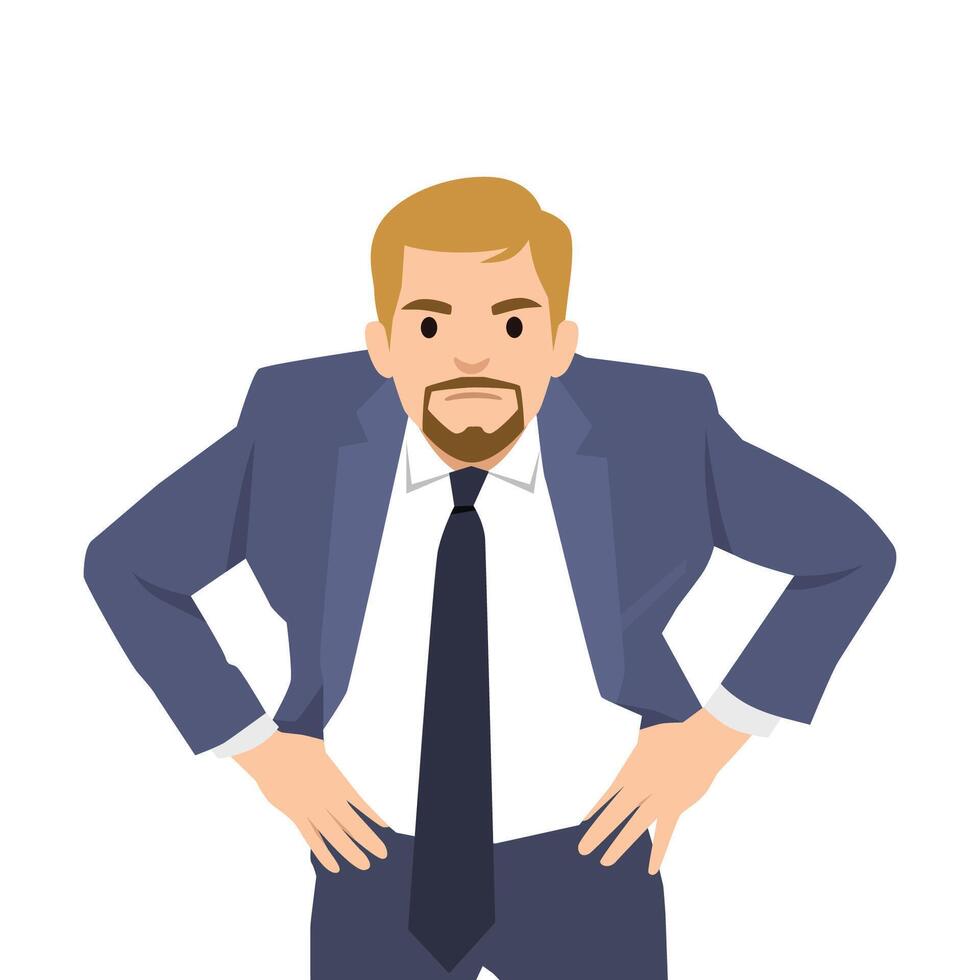 Furious outraged chief executive business man frowning, screaming, grinning. vector