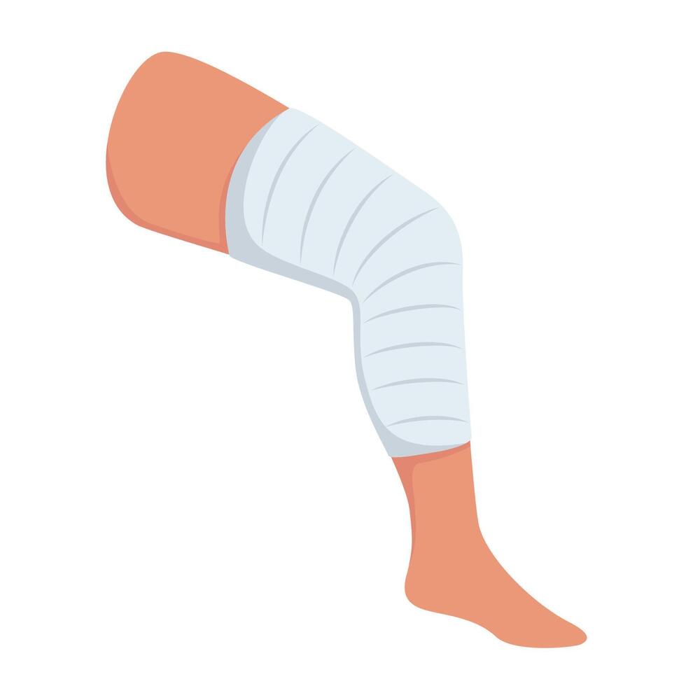 Bandaged leg. Medical elastic bandage. Element of health care, first aid. illustration. vector