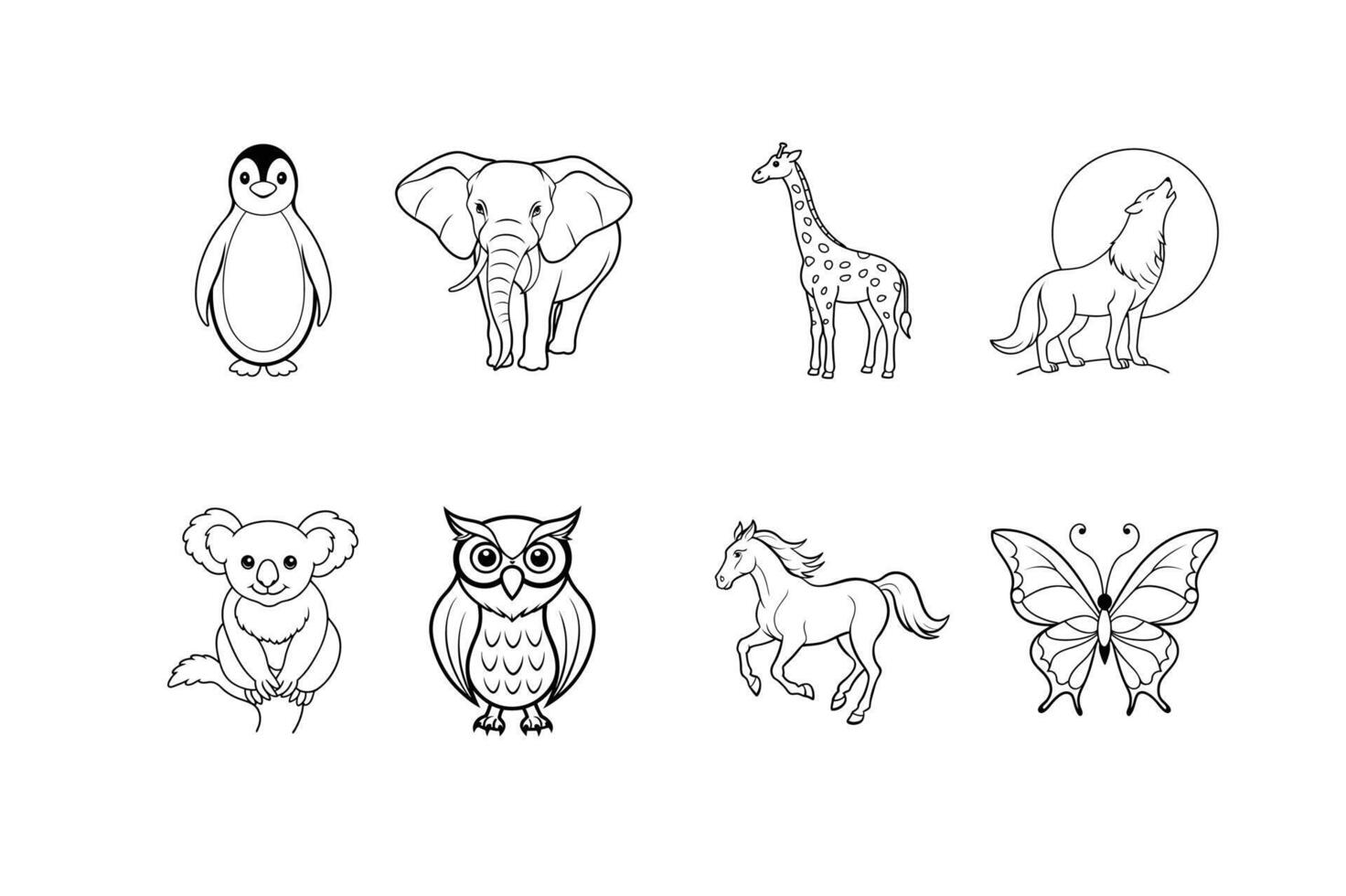 Stylized Animal Icon Bundle Jungle, Farm, and Aquatic Creatures vector