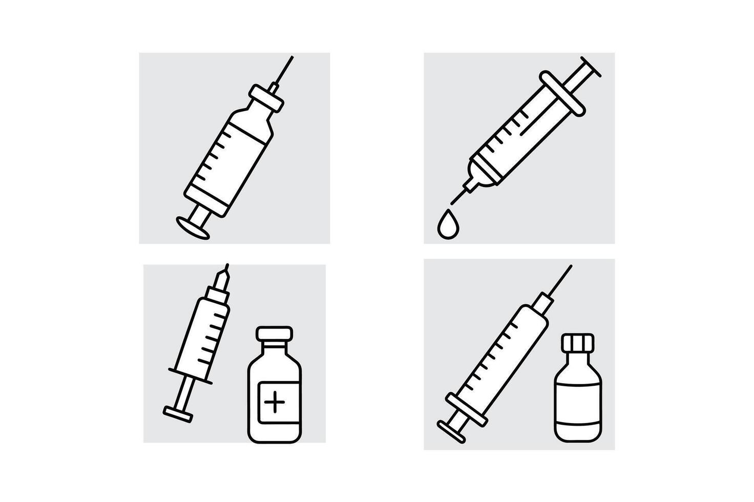 Line Art Icon of a Medical Vial with a Syringe Illustration vector