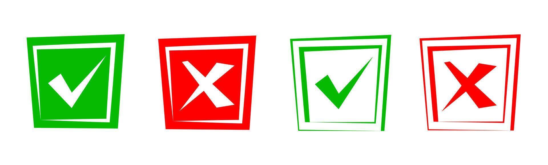 Yes or no symbol. four check boxes with red and green crosses on them vector
