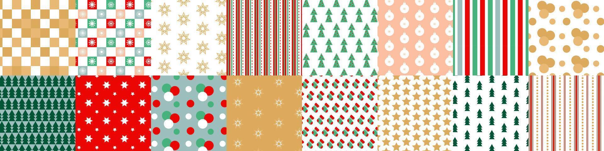 a set of christmas patterns in various colors vector