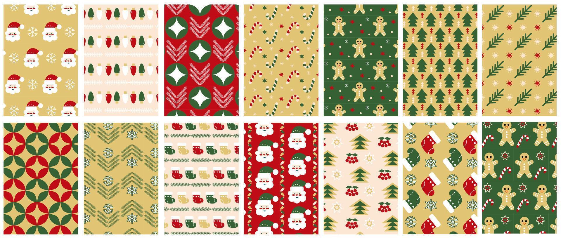 a set of christmas patterns in different colors vector