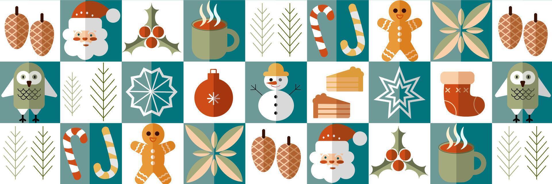 a pattern with christmas decorations and snowmen vector
