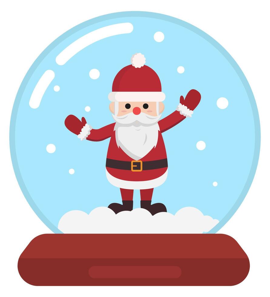 Flat icon of Christmas snow globe with Santa Claus isolated on white background. vector