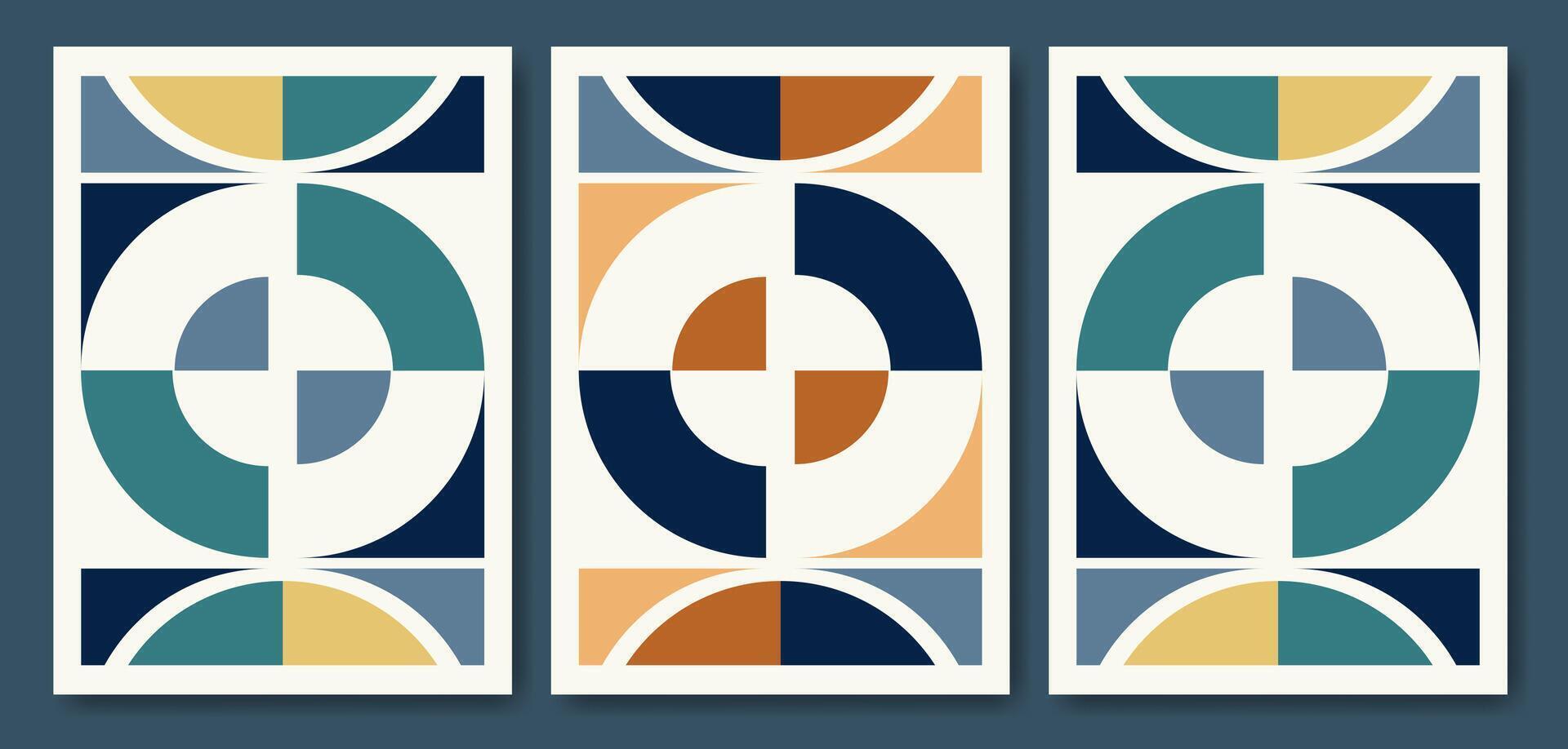 abstract dynamic poster set. Artwork collection postmodern geometric shapes 50s retro style vector