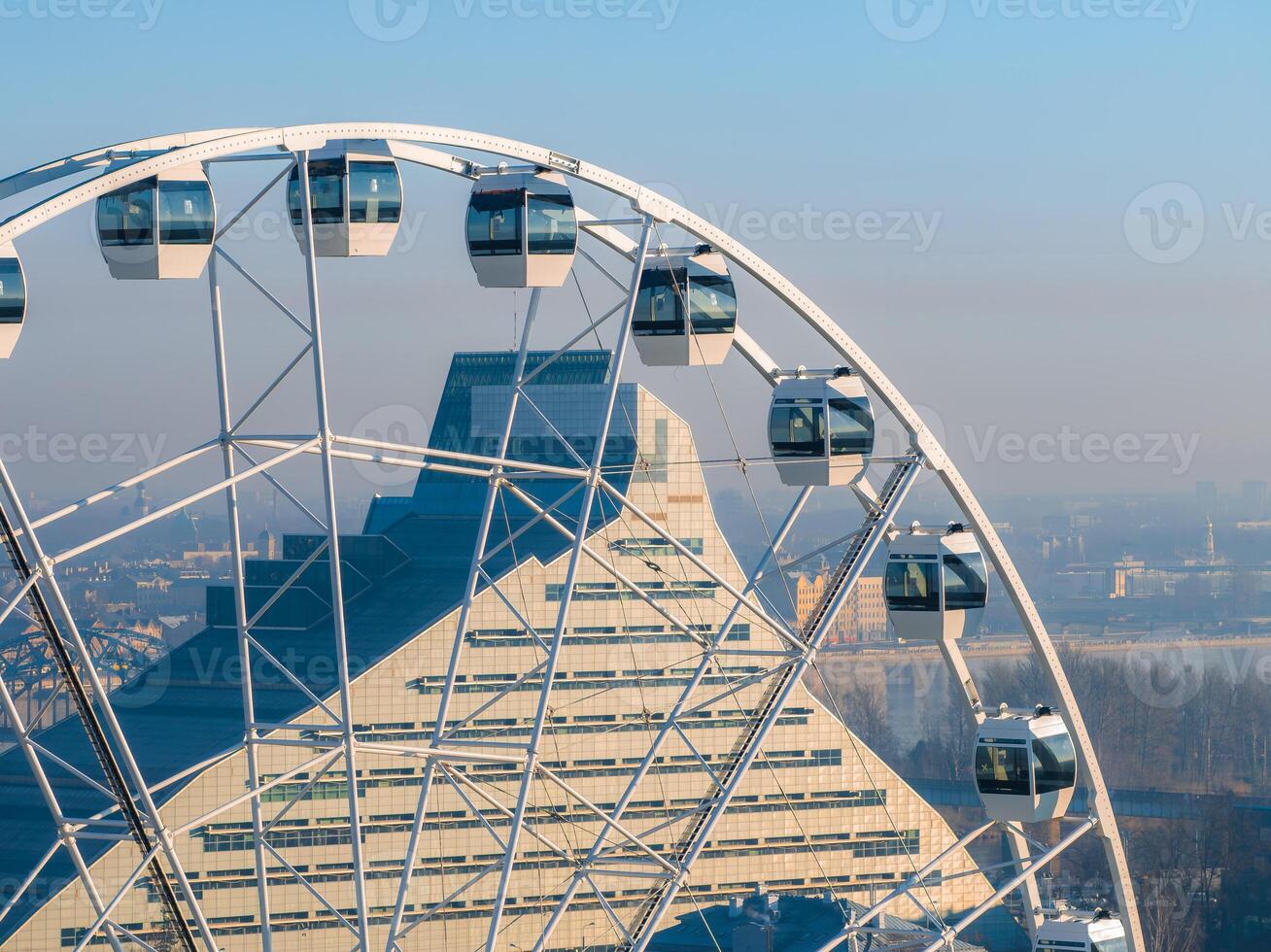 Aerial View of Riga with Ferris Wheel and National Library photo