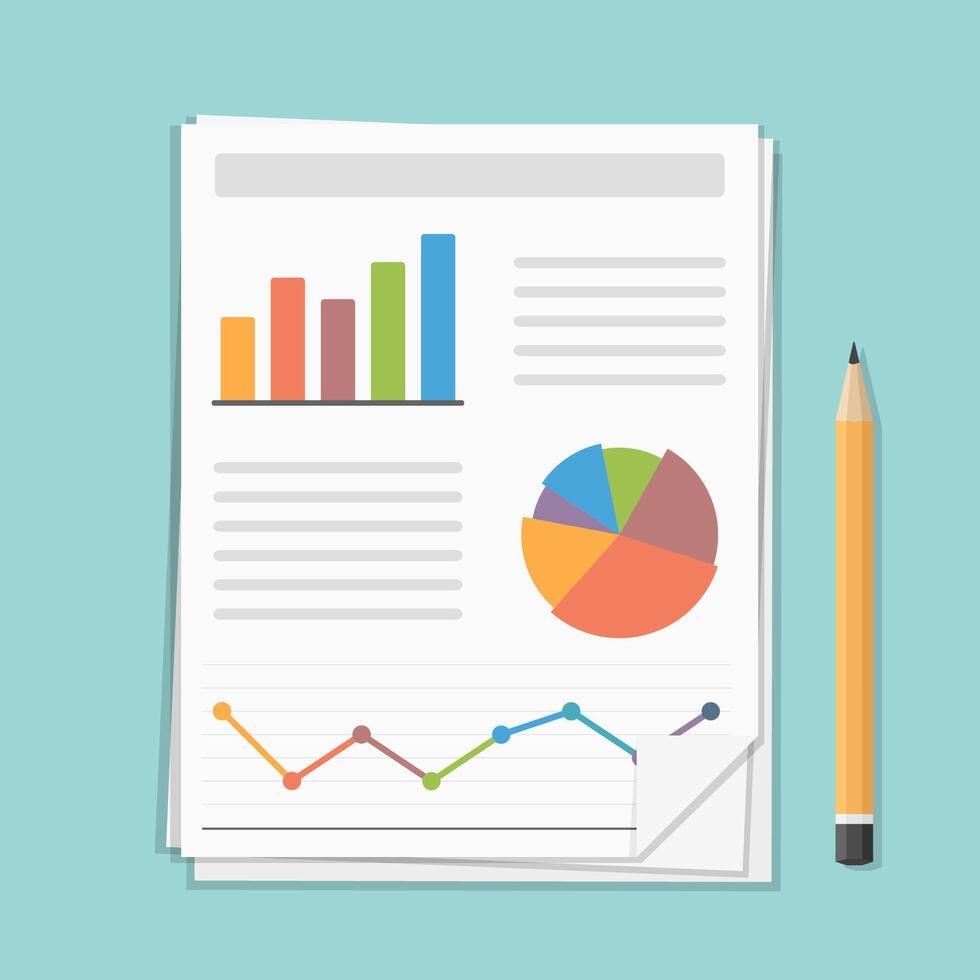 Papers with business report and pencil vector