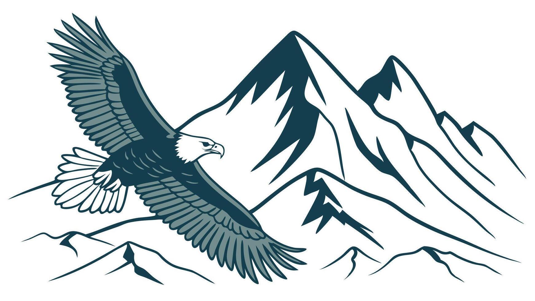 Bald Eagle Flying Over Snowy Mountain Peaks vector