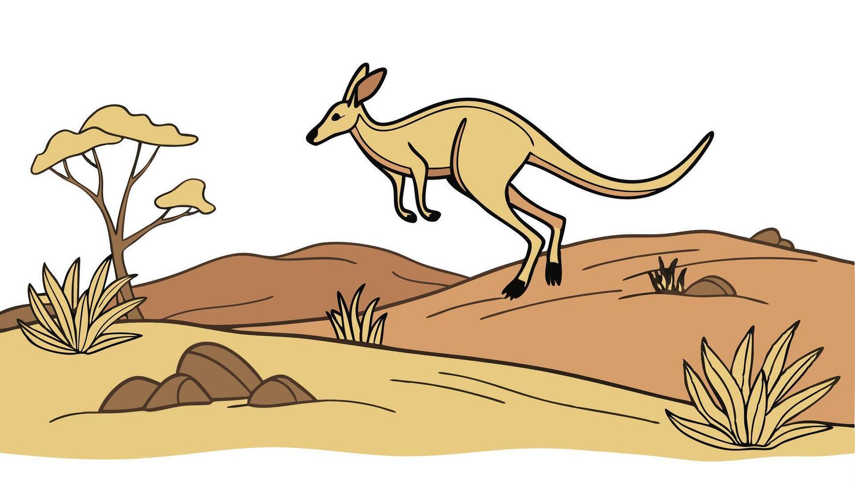 Kangaroo Hopping Across Australian Desert Landscape vector