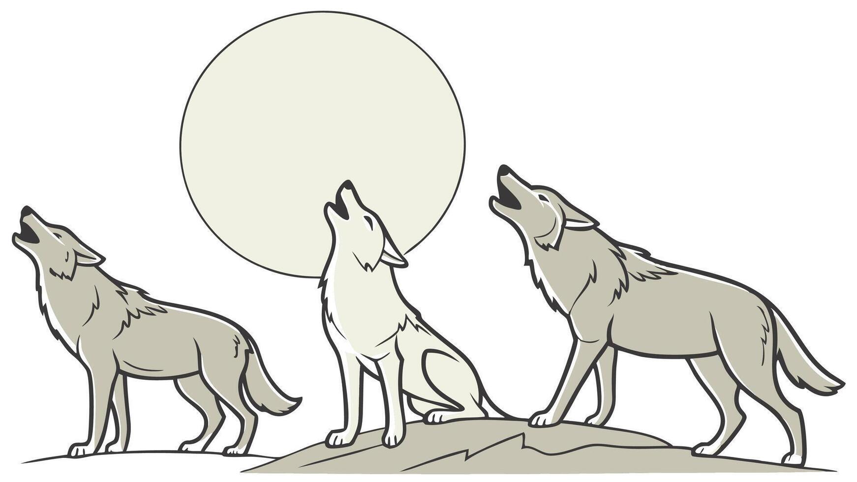 Pack of Wolves Howling Under a Full Moon vector