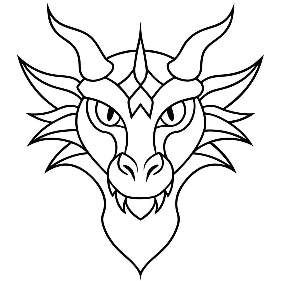Detailed Outline of a Dragon Head with Intricate Details vector