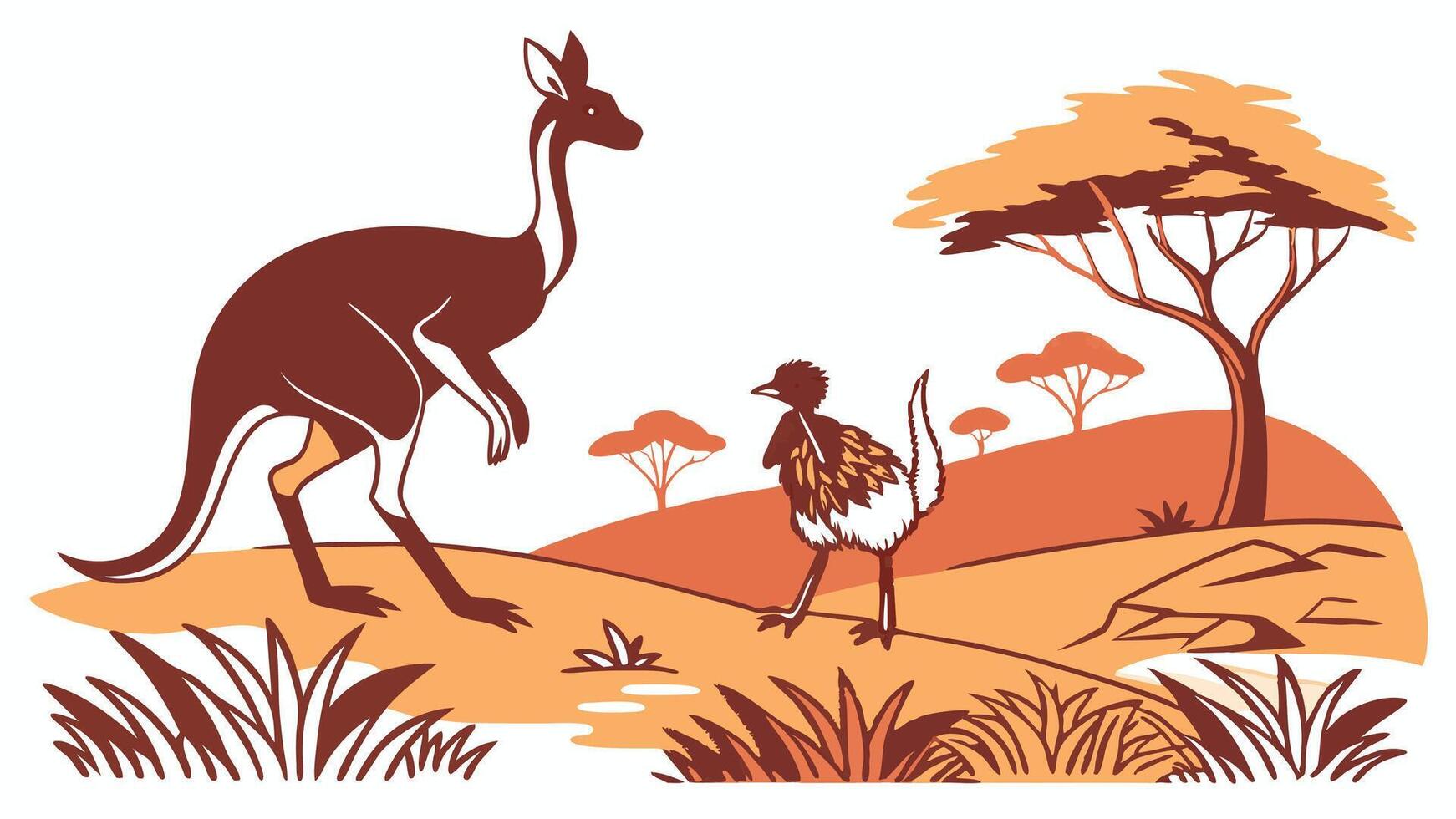 Kangaroo and Emu in an Australian Outback Setting vector